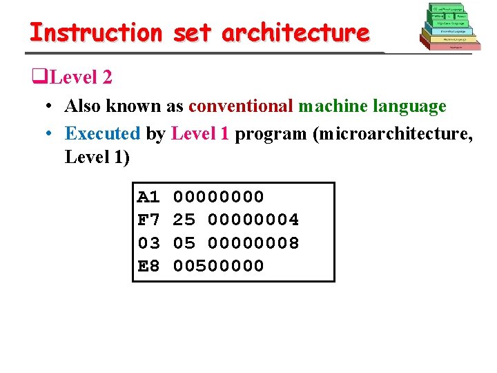 Instruction set architecture q. Level 2 • Also known as conventional machine language •