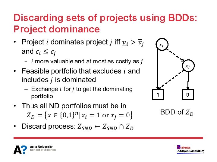 Discarding sets of projects using BDDs: Project dominance • 1 0 
