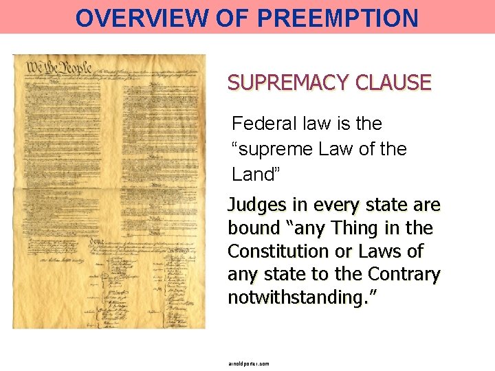 OVERVIEW OF PREEMPTION SUPREMACY CLAUSE Federal law is the “supreme Law of the Land”