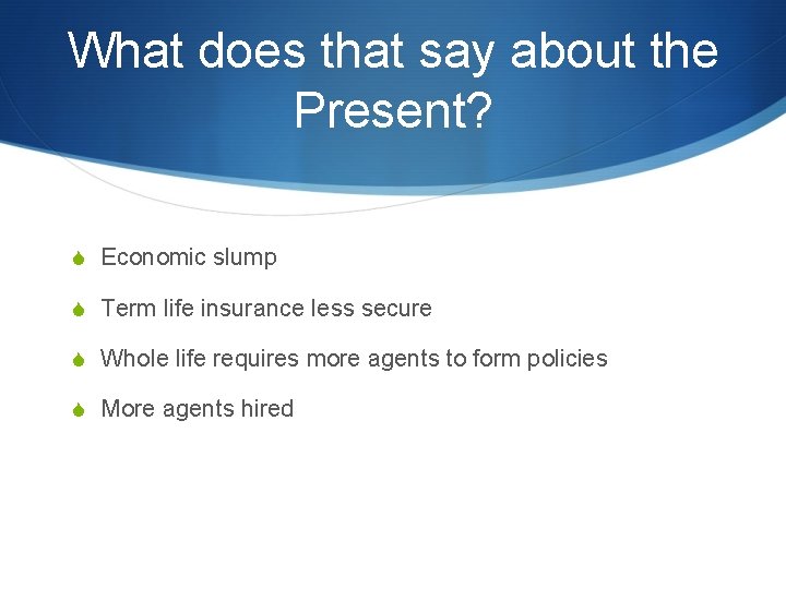 What does that say about the Present? S Economic slump S Term life insurance