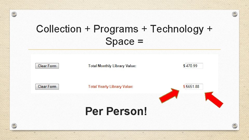 Collection + Programs + Technology + Space = Person! 