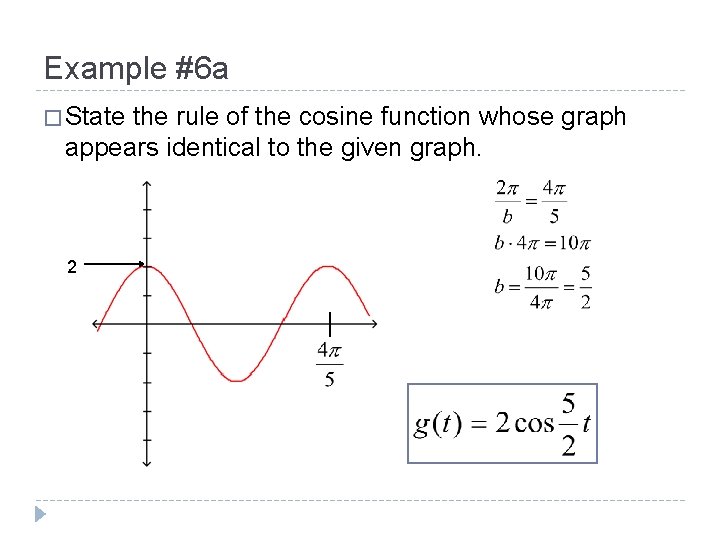 Example #6 a � State the rule of the cosine function whose graph appears