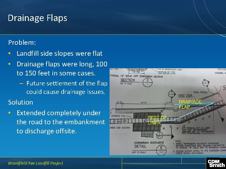 Drainage Flaps Problem: • Landfill side slopes were flat • Drainage flaps were long,