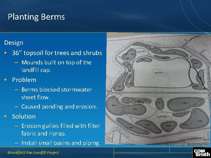 Planting Berms Design • 36” topsoil for trees and shrubs – Mounds built on