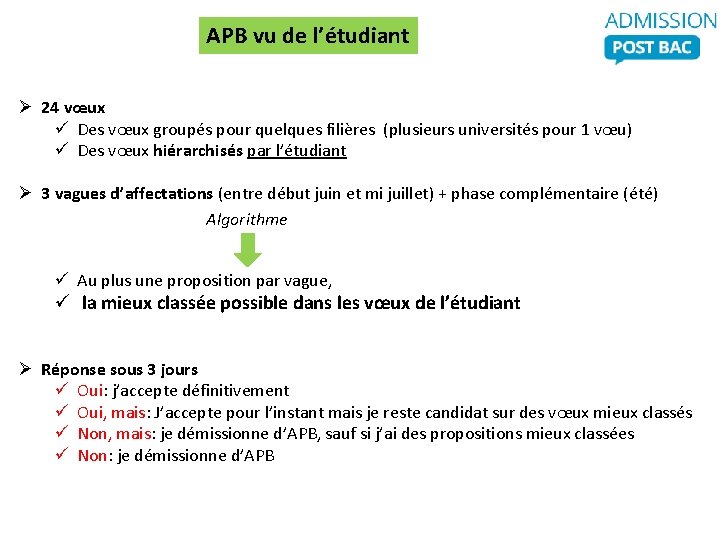 APB vu de l’étudiant Ø 24 vœux ü Des vœux groupés pour quelques filières