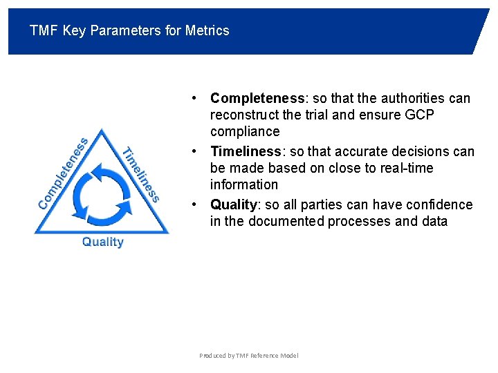 TMF Key Parameters for Metrics • Completeness: so that the authorities can reconstruct the
