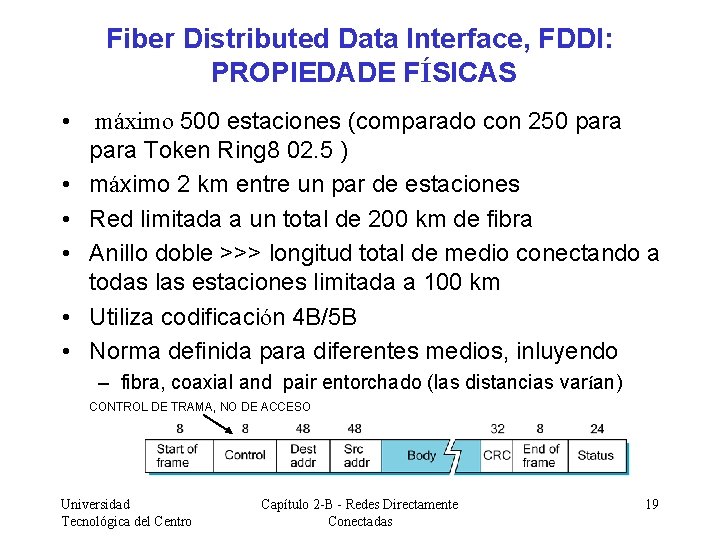 Fiber Distributed Data Interface, FDDI: PROPIEDADE FÍSICAS • máximo 500 estaciones (comparado con 250