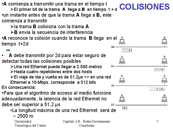  • A comienza a transmitir una trama en el tiempo t ØEl primer