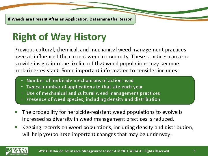 If Weeds are Present After an Application, Determine the Reason Right of Way History