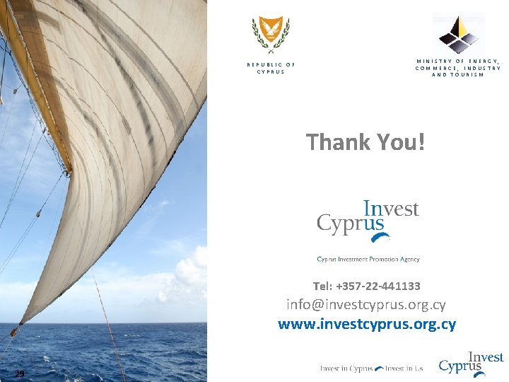 REPUBLIC OF CYPRUS MINISTRY OF ENERGY, COMMERCE, INDUSTRY AND TOURISM Thank You! Tel: +357