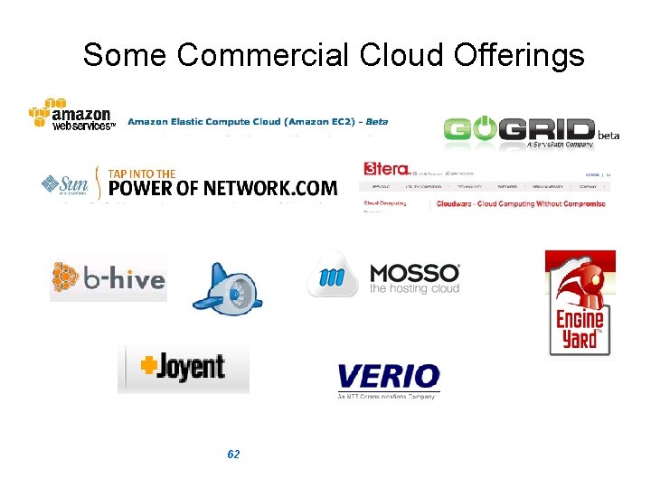Some Commercial Cloud Offerings 62 