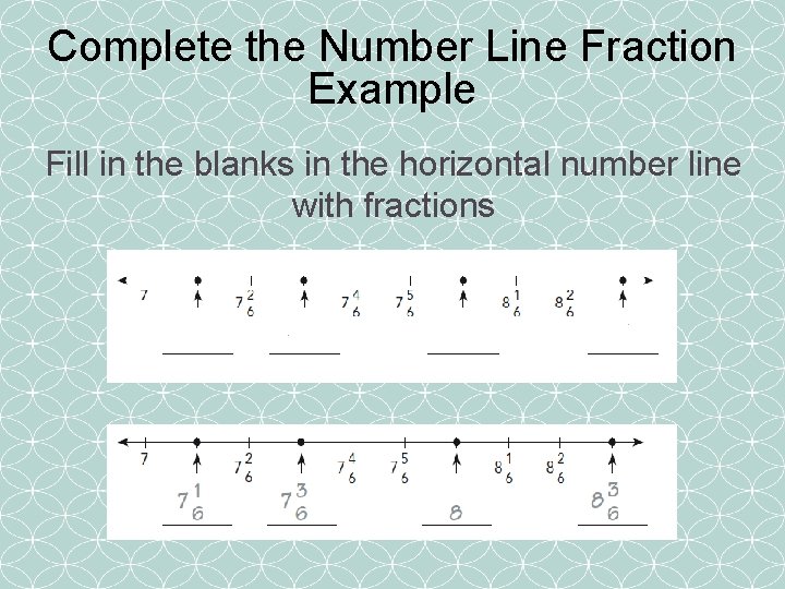 Complete the Number Line Fraction Example Fill in the blanks in the horizontal number