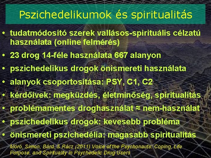 Pszichedelikumok és spiritualitás • tudatmódosító szerek vallásos-spirituális célzatú használata (online felmérés) • 23 drog