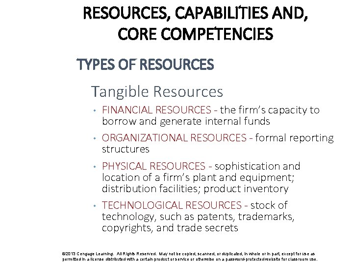 RESOURCES, CAPABILITIES AND, CORE COMPETENCIES TYPES OF RESOURCES Tangible Resources • • FINANCIAL RESOURCES