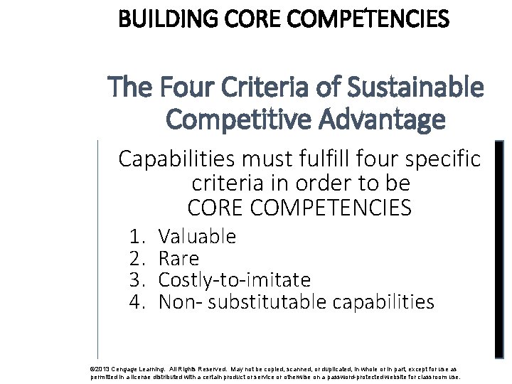 BUILDING CORE COMPETENCIES The Four Criteria of Sustainable Competitive Advantage Capabilities must fulfill four
