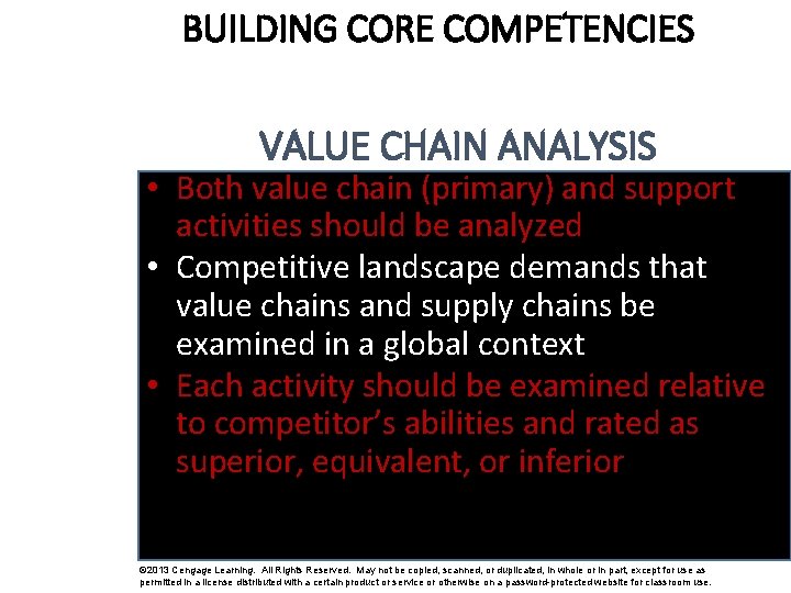 BUILDING CORE COMPETENCIES VALUE CHAIN ANALYSIS • Both value chain (primary) and support activities