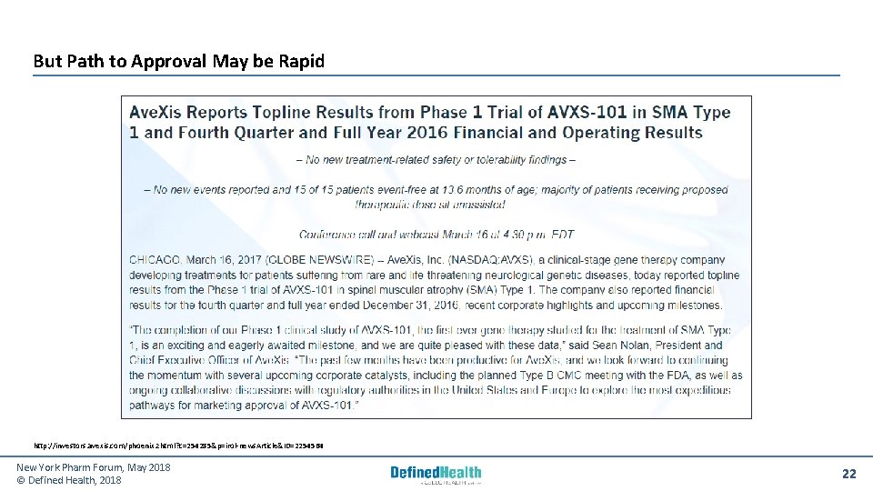 But Path to Approval May be Rapid http: //investors. avexis. com/phoenix. zhtml? c=254285&p=irol‐news. Article&ID=2254564