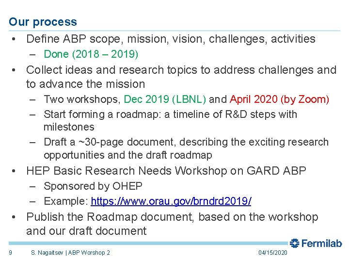 Our process • Define ABP scope, mission, vision, challenges, activities – Done (2018 –