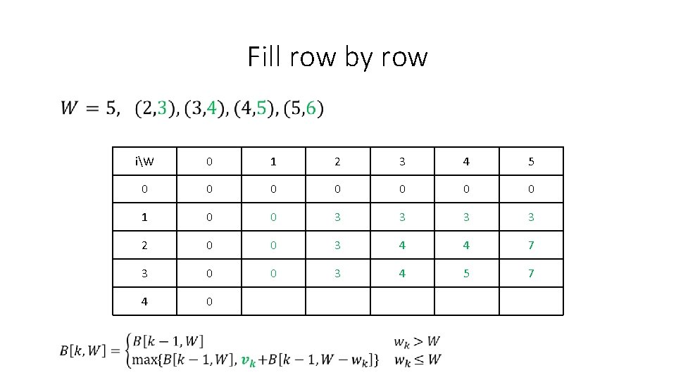 Fill row by row iW 0 1 2 3 4 5 0 0 0