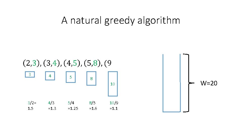 A natural greedy algorithm 3 3/2= 1. 5 4 4/3 =1. 3 5 5/4