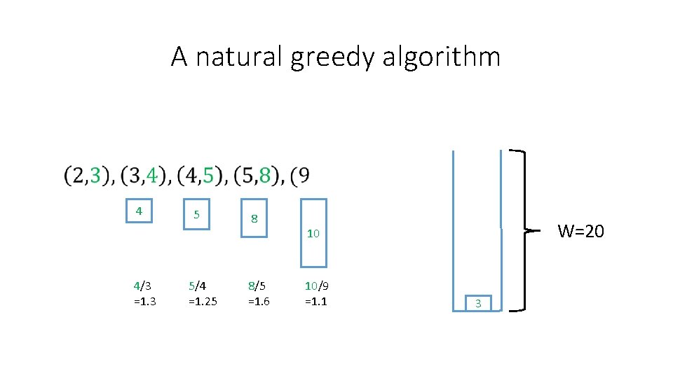 A natural greedy algorithm 4 4/3 =1. 3 5 5/4 =1. 25 8 8/5