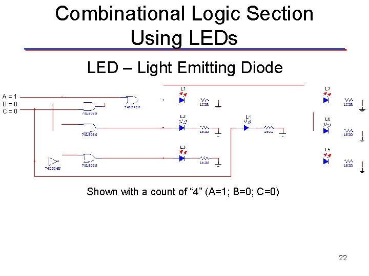 Combinational Logic Section Using LEDs LED – Light Emitting Diode A=1 B=0 C=0 Shown Combinational Logic Section Using LEDs LED – Light Emitting Diode A=1 B=0 C=0 Shown