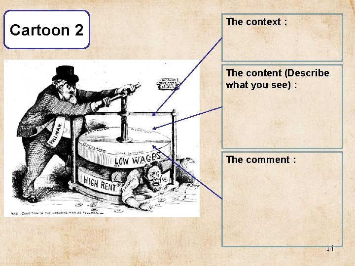 Cartoon 2 The context : The content (Describe what you see) : The comment