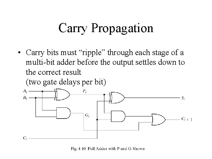 Carry Propagation • Carry bits must “ripple” through each stage of a multi-bit adder