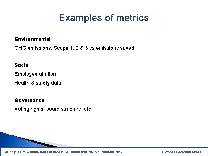 Examples of metrics Environmental GHG emissions: Scope 1, 2 & 3 vs emissions saved