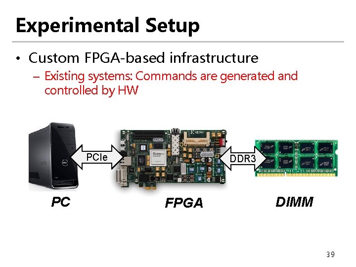 Experimental Setup • Custom FPGA-based infrastructure – Existing systems: Commands are generated and controlled