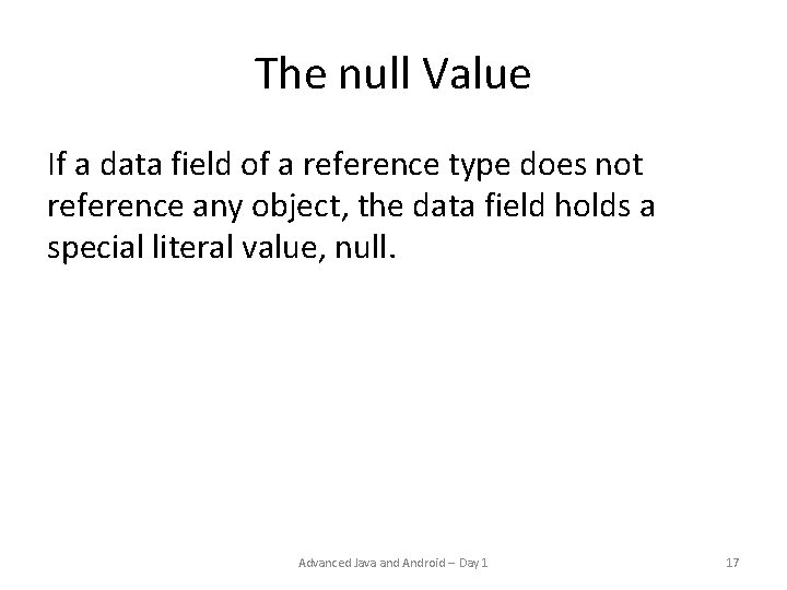 The null Value If a data field of a reference type does not reference The null Value If a data field of a reference type does not reference