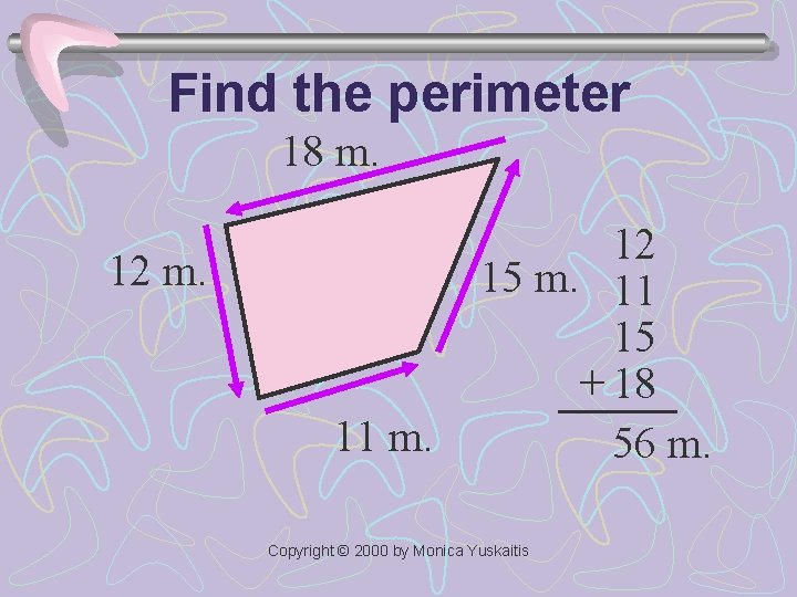 Find the perimeter 18 m. 12 m. 11 m. 12 15 m. 11 15