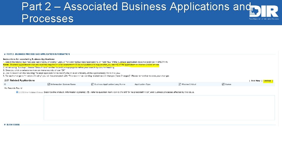 Part 2 – Associated Business Applications and Processes 