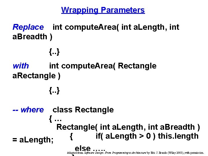 Wrapping Parameters Replace int compute. Area( int a. Length, int a. Breadth ) {.