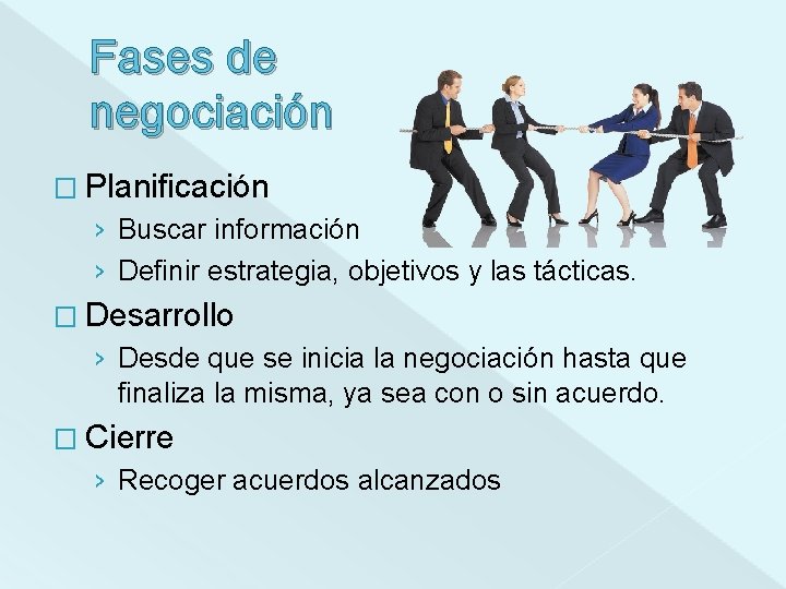 Fases de negociación � Planificación › Buscar información › Definir estrategia, objetivos y las