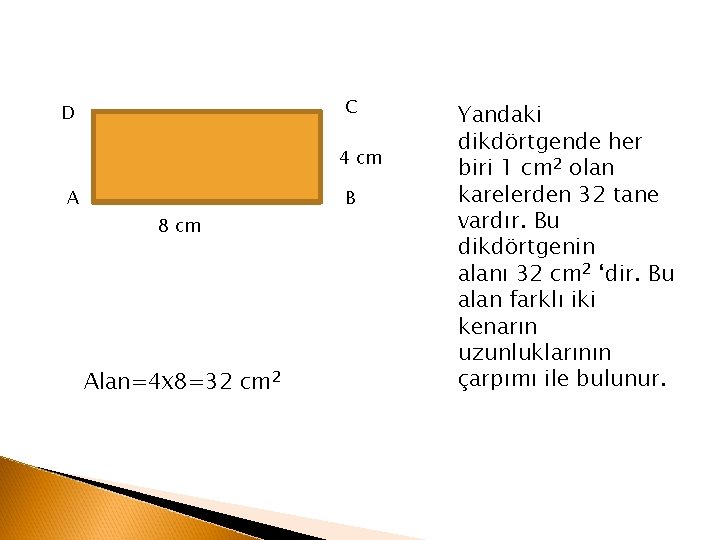 C D 4 cm A B 8 cm Alan=4 X 8=32 cm 2 Yandaki