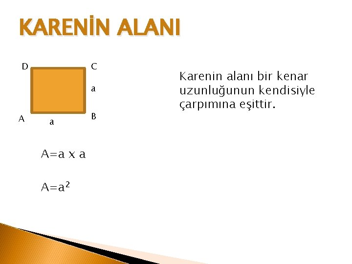 KARENİN ALANI D C a A=a x a A=a 2 B Karenin alanı bir