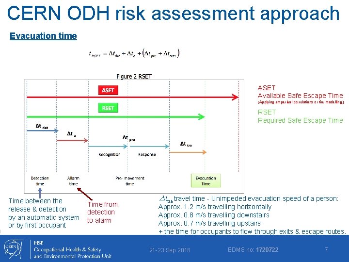 CERN ODH risk assessment approach Evacuation time ASET Available Safe Escape Time (Applying emperical