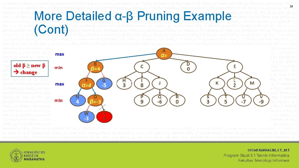 39 More Detailed α-β Pruning Example (Cont) old β ≥ new β change OSCAR