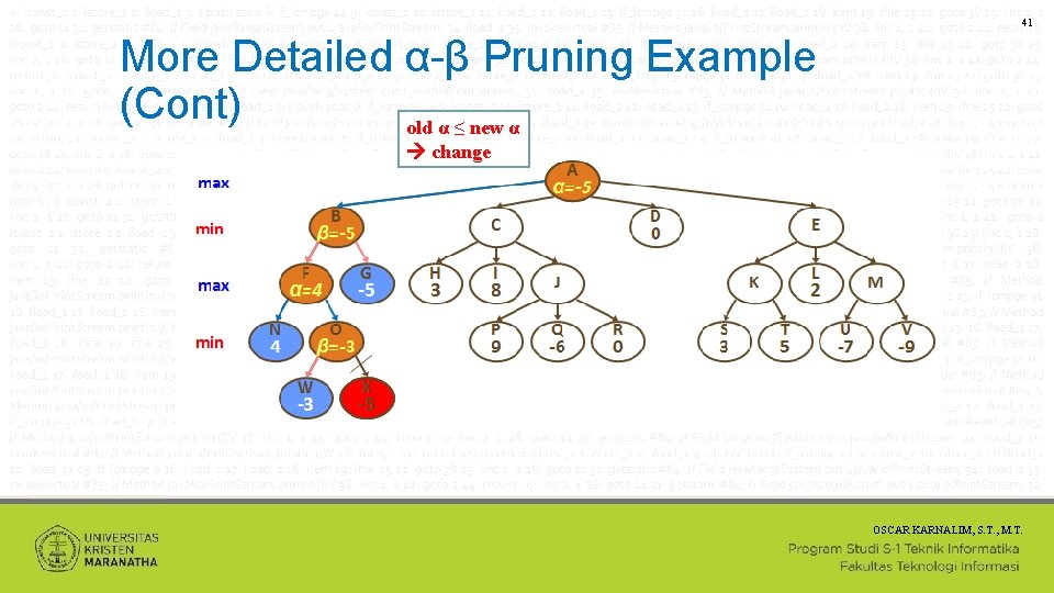 41 More Detailed α-β Pruning Example (Cont) old α ≤ new α change OSCAR