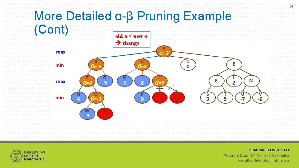 50 More Detailed α-β Pruning Example (Cont) old α ≤ new α change OSCAR