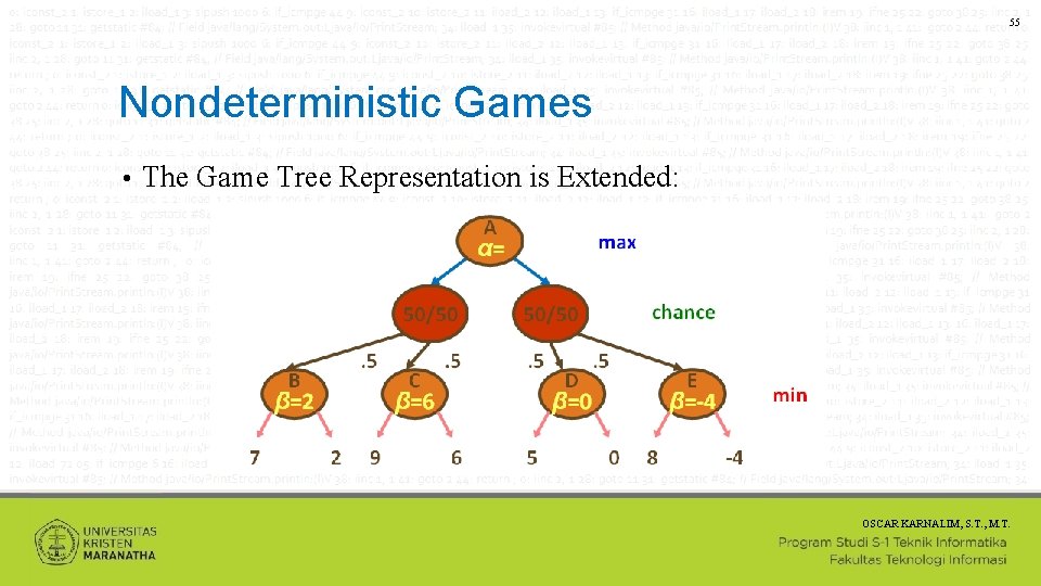 55 Nondeterministic Games • The Game Tree Representation is Extended: OSCAR KARNALIM, S. T.