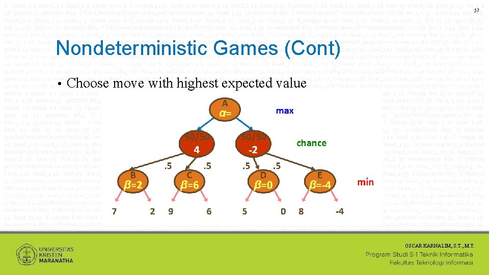 57 Nondeterministic Games (Cont) • Choose move with highest expected value OSCAR KARNALIM, S.