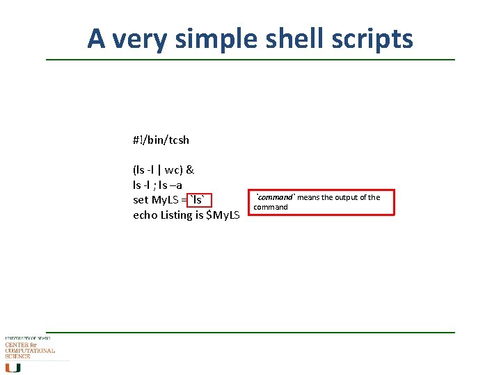 A very simple shell scripts #!/bin/tcsh (ls -l | wc) & ls -l ;