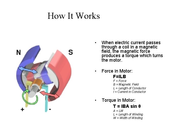 How It Works • When electric current passes through a coil in a magnetic