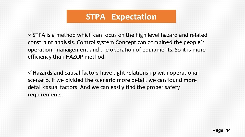 STPA Expectation üSTPA is a method which can focus on the high level hazard