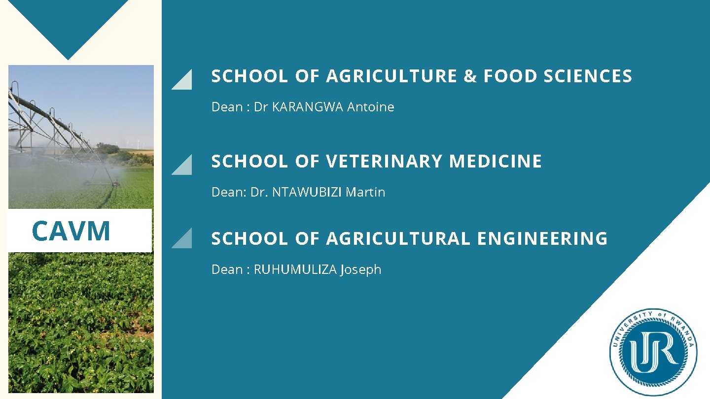 SCHOOL OF AGRICULTURE & FOOD SCIENCES Dean : Dr KARANGWA Antoine SCHOOL OF VETERINARY