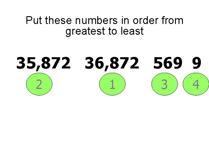 Put these numbers in order from greatest to least 35, 872 36, 872 569