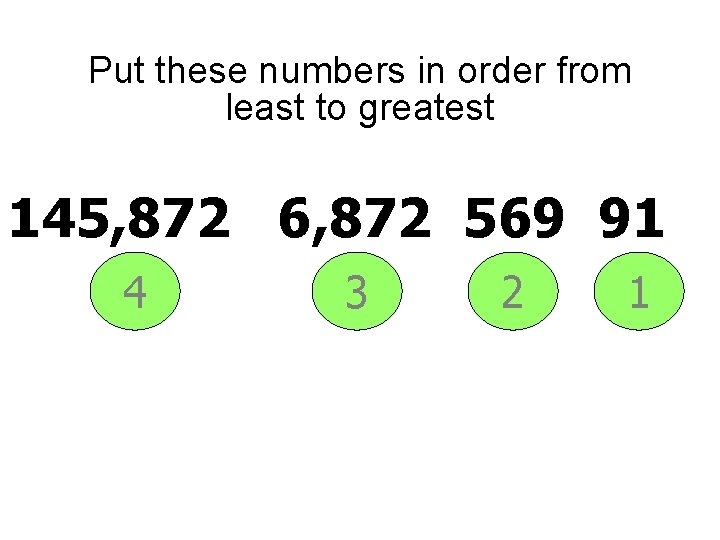 Put these numbers in order from least to greatest 145, 872 6, 872 569