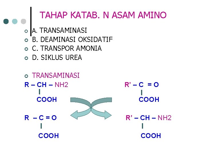 TAHAP KATAB. N ASAM AMINO ¢ ¢ A. TRANSAMINASI B. DEAMINASI OKSIDATIF C. TRANSPOR